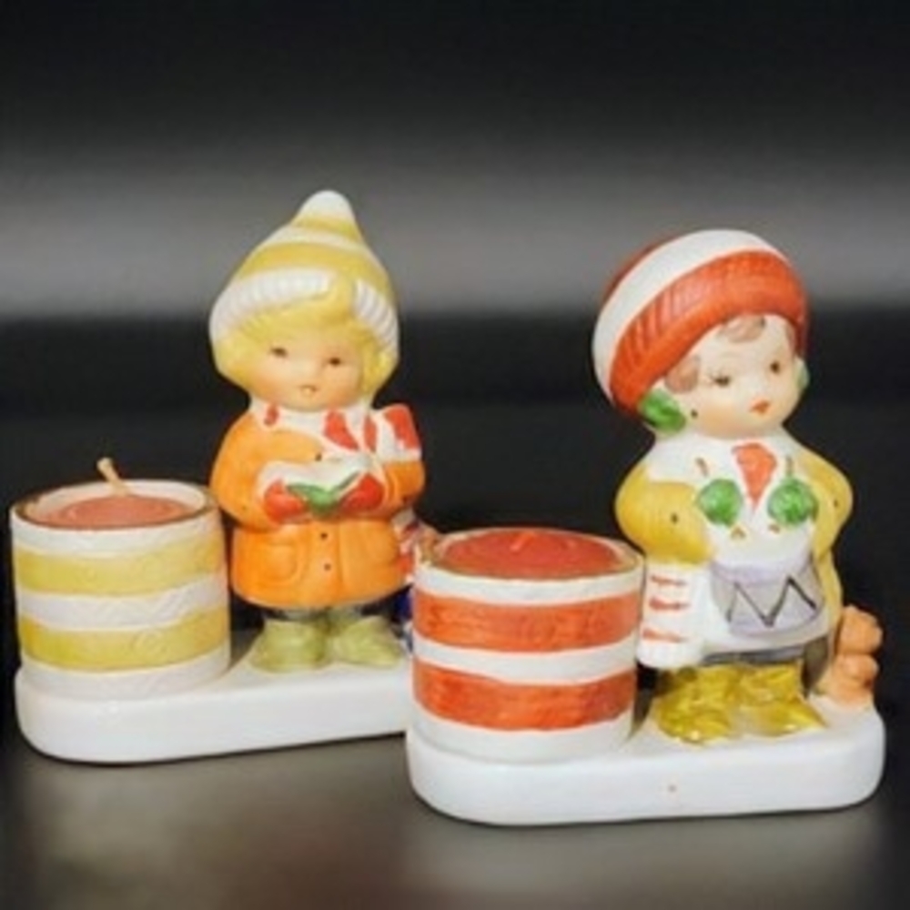 Little Luvkins Red and Yellow Ceramic Candle Holders for Holiday Decor